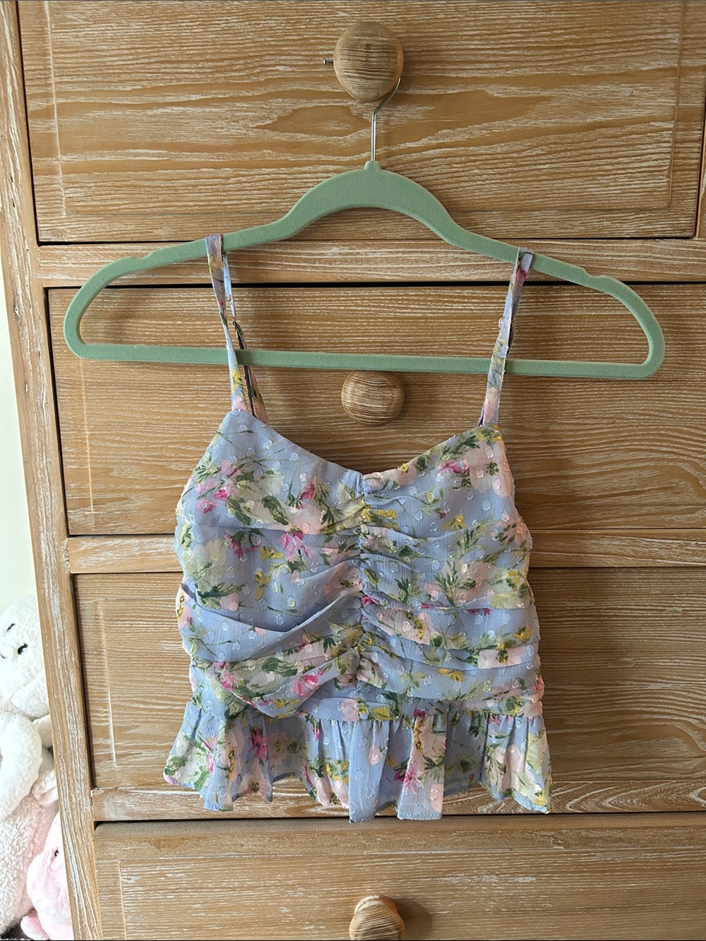 Lulu's Blue Floral Ruched Peplum Cami